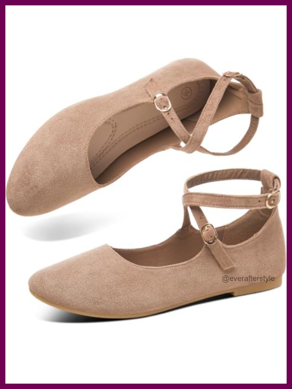 Women's Crossover Ankle Strap Ballet Flats Faux Suede Round Toe Dress Shoes